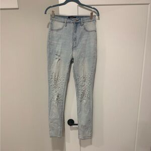 AKIRA Pearl Embellished Ankle Jeans